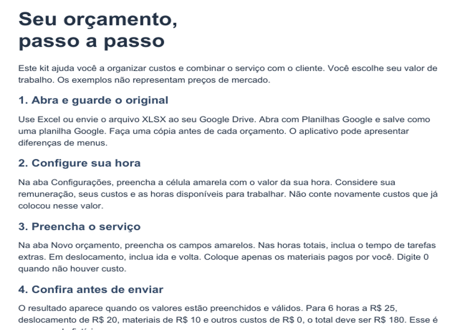 Recorte do guia mostrando o passo a passo de uso da calculadora